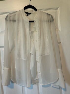 Banana Republic White Sheer Pintuck Button-Front Blouse